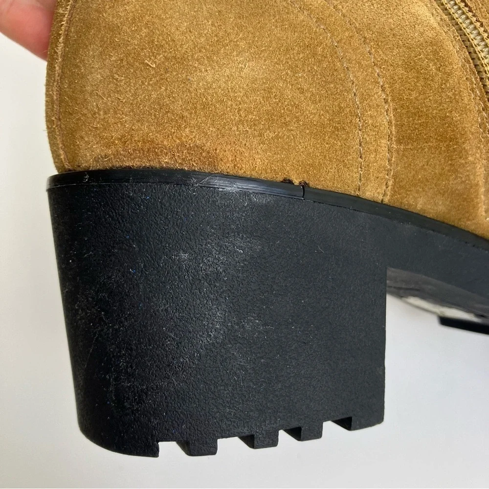 Saks Fifth Avenue Hailey Suede Chunky Winter Boots w Buckles Faux Fur Trim Sz 10